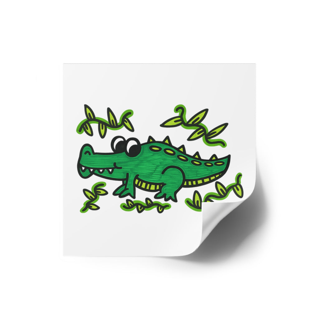 Hand-Drawn Cute Cartoon Alligator Square Sticker | Indoor Outdoor Waterproof Vinyl