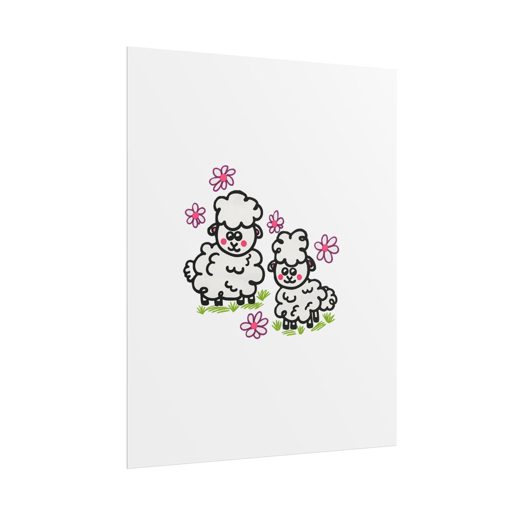 Hand-Drawn Cute Cartoon Sheep Posters | Rolled Poster, Nursery Wall Art, Floral Lamb Print