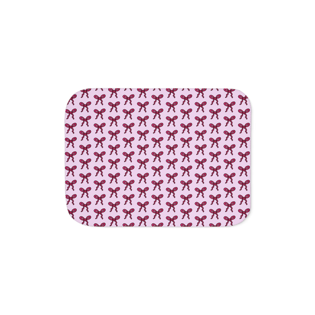 Hand-Drawn Pink Bow Pattern Sherpa Blanket | Cozy Reversible Throw