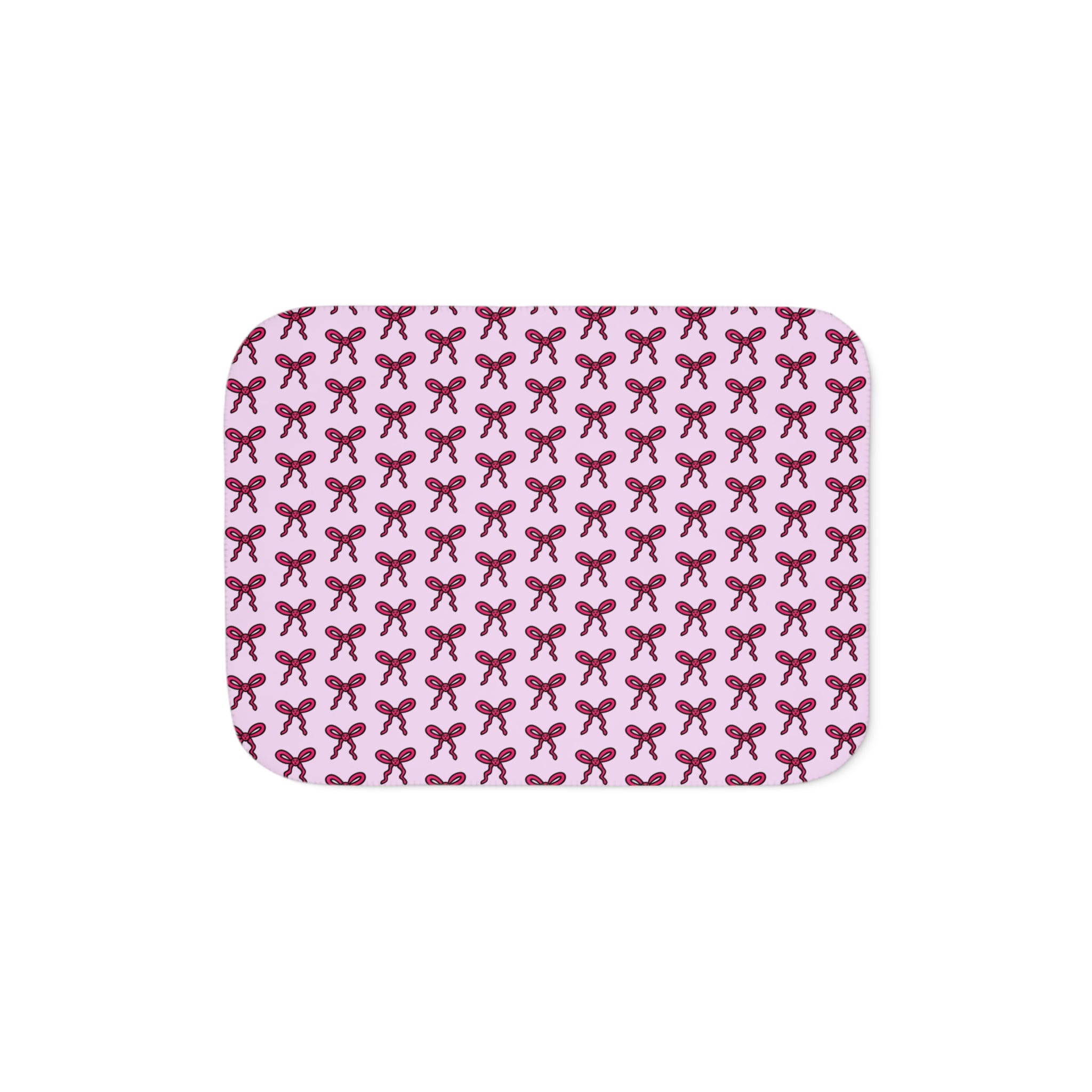 Hand-Drawn Pink Bow Pattern Sherpa Blanket | Cozy Reversible Throw