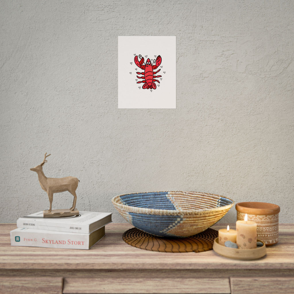 Hand-Drawn Cute Red Lobster Illustration poster | Rolled Poster, Nautical Sea Life Art