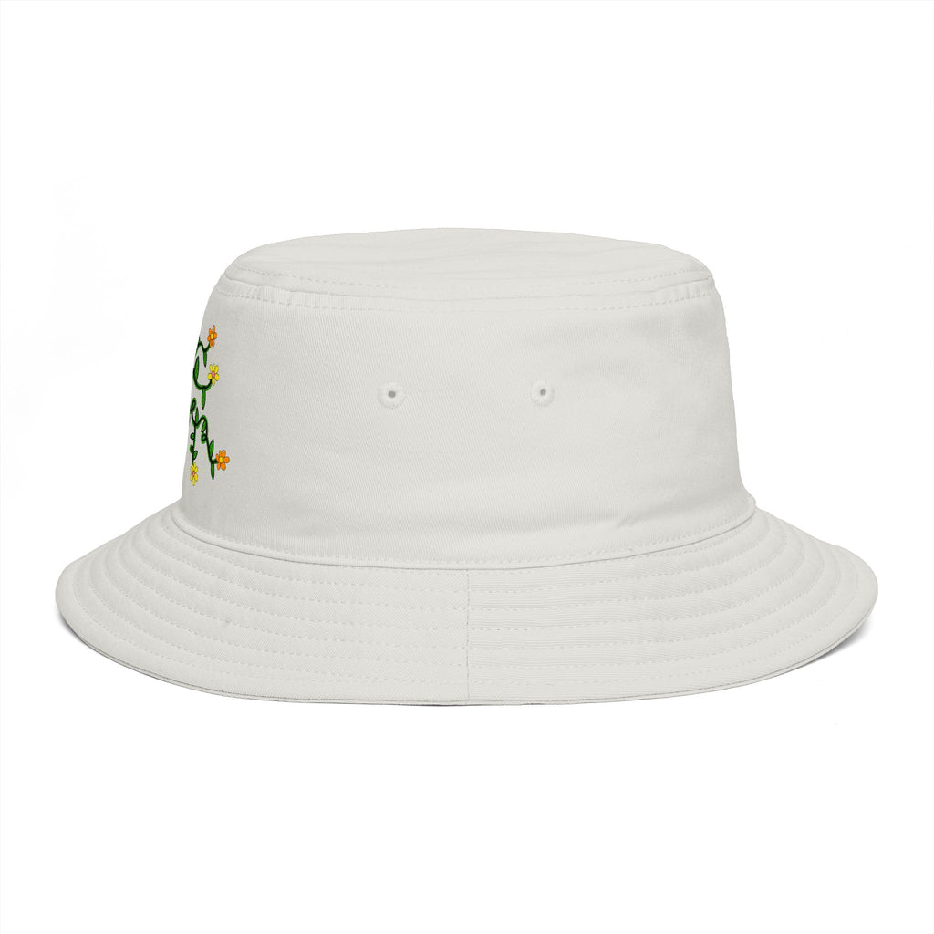 Hand-Drawn Yellow Orange Pink Flowers on Green Vine Bucket Hat | Floral Summer Hat
