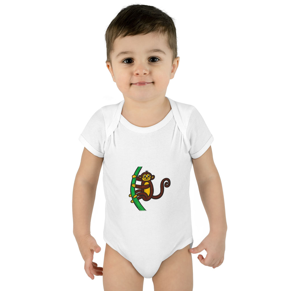 Hand-Drawn Cute Monkey on Tree Infant Bodysuit | Baby Onesie Jungle Animal