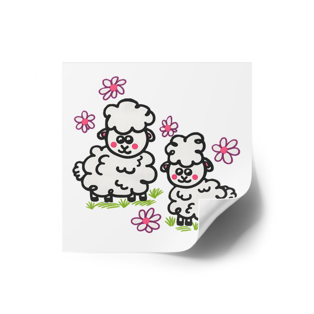 Hand-Drawn Cute Cartoon Sheep Square Sticker | Indoor Outdoor, Floral Spring Design