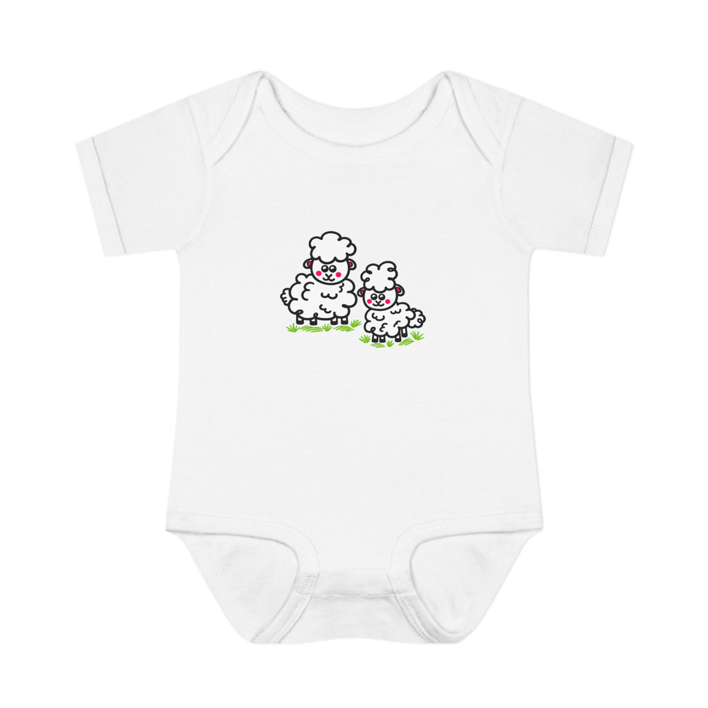 Hand-Drawn Mama and Baby Sheep Infant Bodysuit | Cute Lambs Nursery