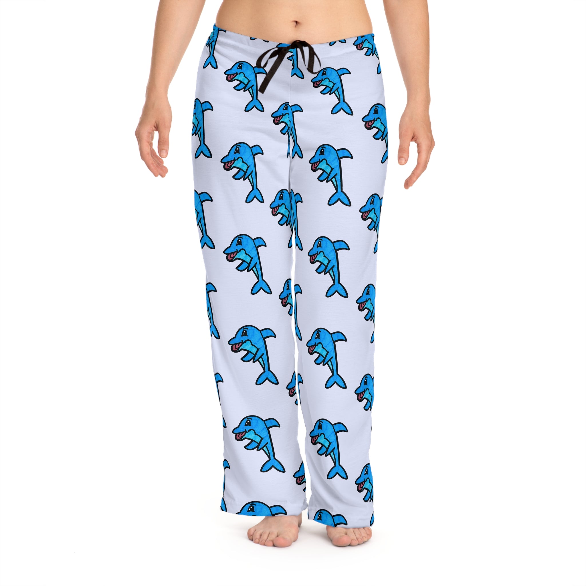 Hand-Drawn Blue Dolphin Pattern Pajama Pants | All-Over Print