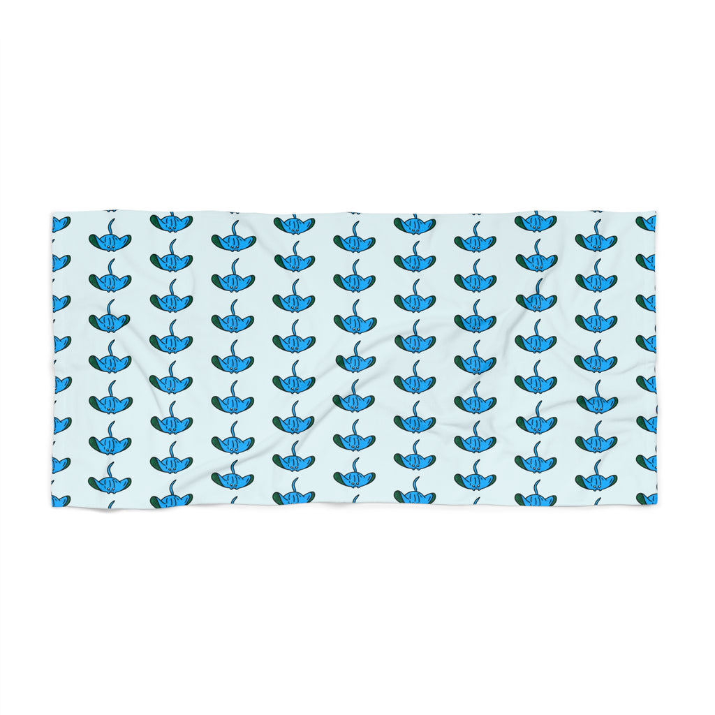 Hand-Drawn Blue Manta Ray Pattern Beach Towel | Tropical Ocean Sea Life