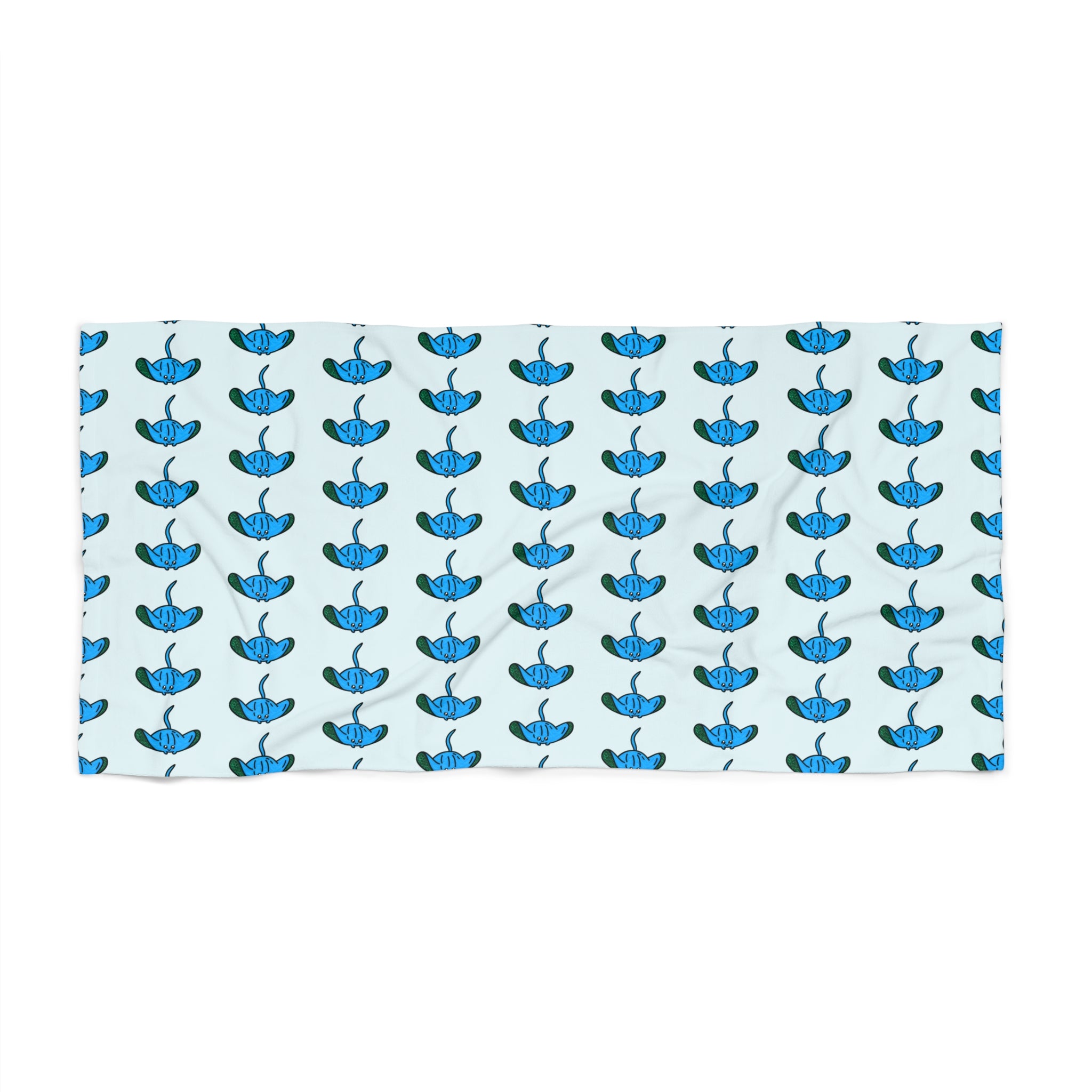 Hand-Drawn Blue Manta Ray Pattern Beach Towel | Tropical Ocean Sea Life