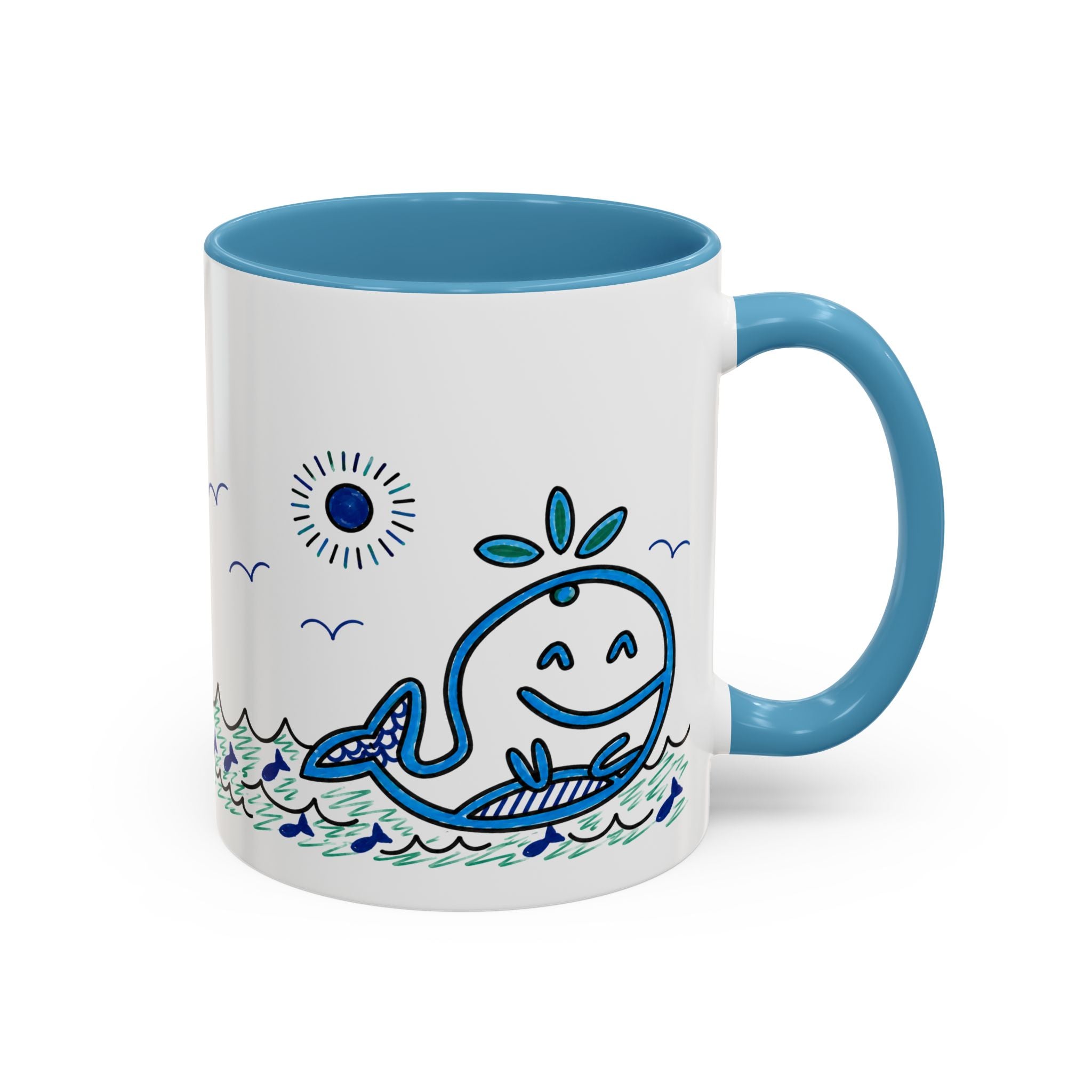 Hand-Drawn Smiling Whale Ocean Mug | Accent Coffee Mug 11oz 15oz