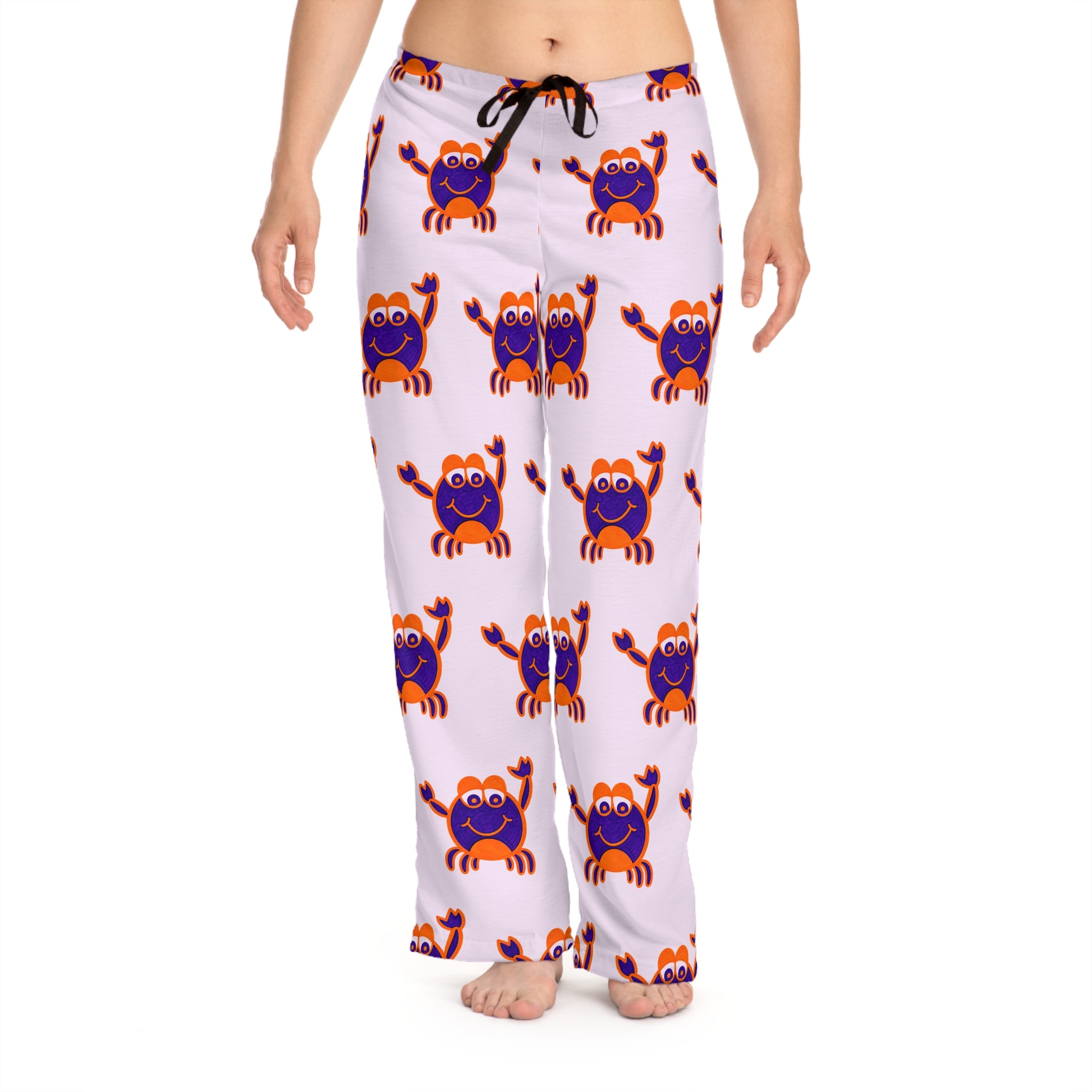 Hand-Drawn Cute Cartoon Crab Pattern Pajama Pants | Pink All-Over Print
