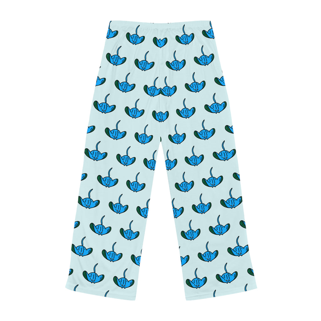 Hand-Drawn Blue Stingray Pattern Pajama Pants | All-Over Print Loungewear
