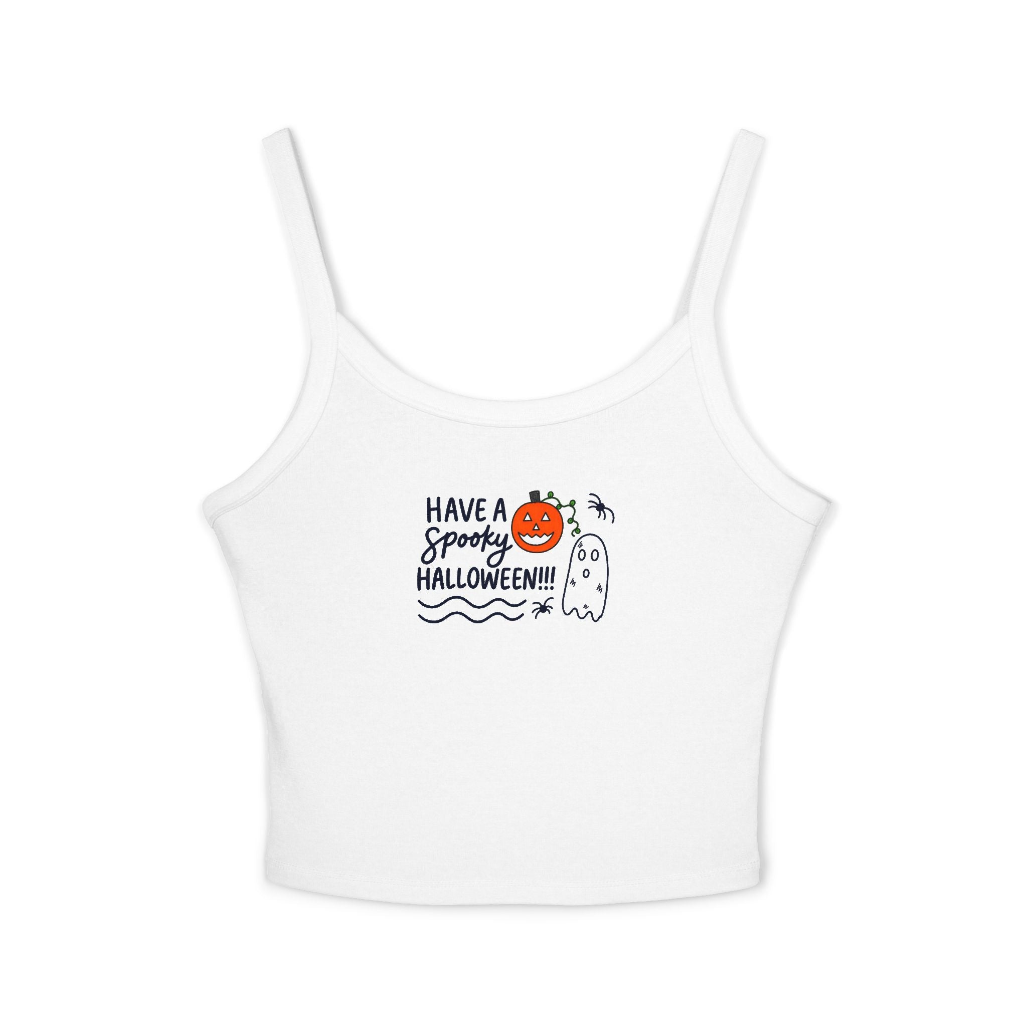 Hand-Drawn Have a Spooky Halloween ghost pumpkin and spider Tank Top | Festive Halloween crop tank