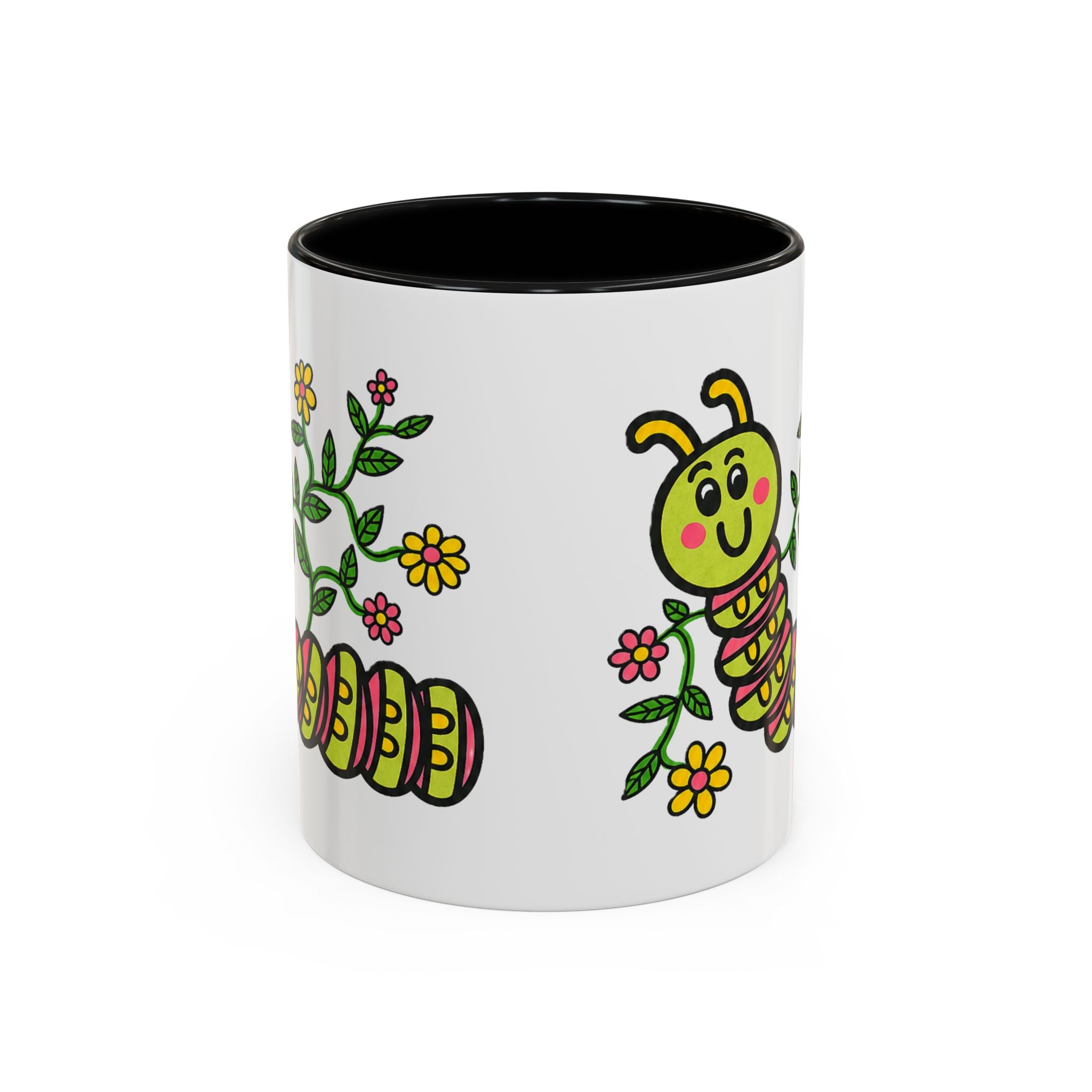 Hand-Drawn Cute Caterpillar Floral Illustration Coffee Mug | Accent Mug