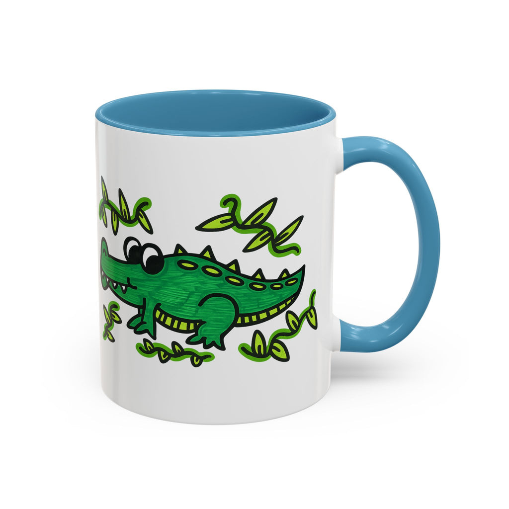 Hand-Drawn Green Playful Alligator Mug | Accent Coffee Mug