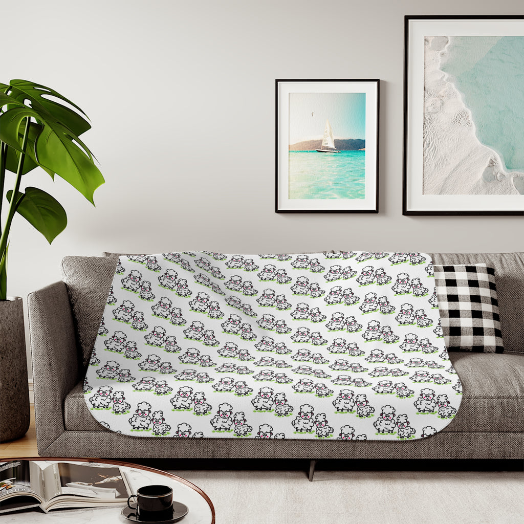 Hand-Drawn Two Lambs Sherpa Blanket | Cute Nursery Animal Throw