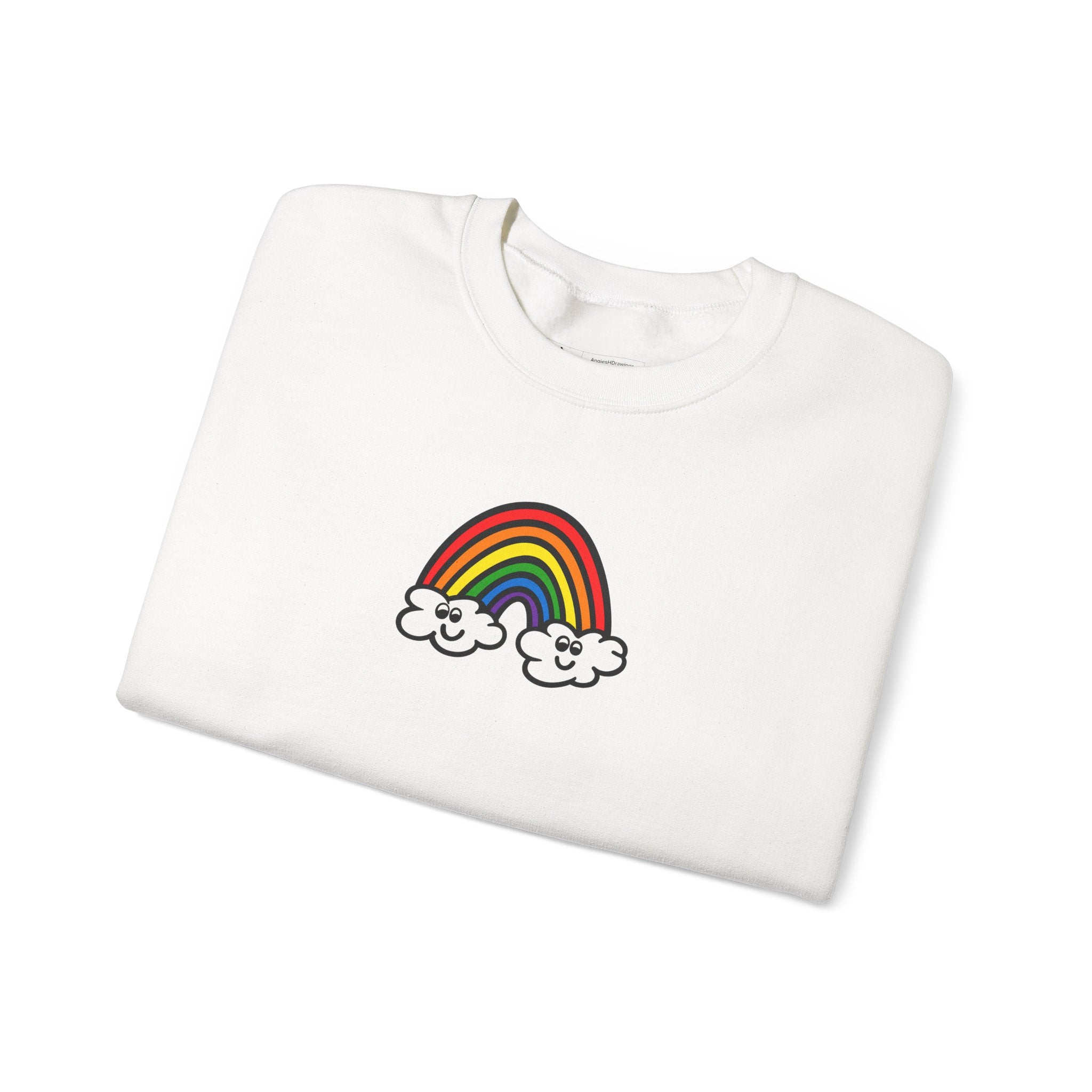 Hand-Drawn Smiling Rainbow with Clouds Sweatshirt | Cute Rainbow Crewneck