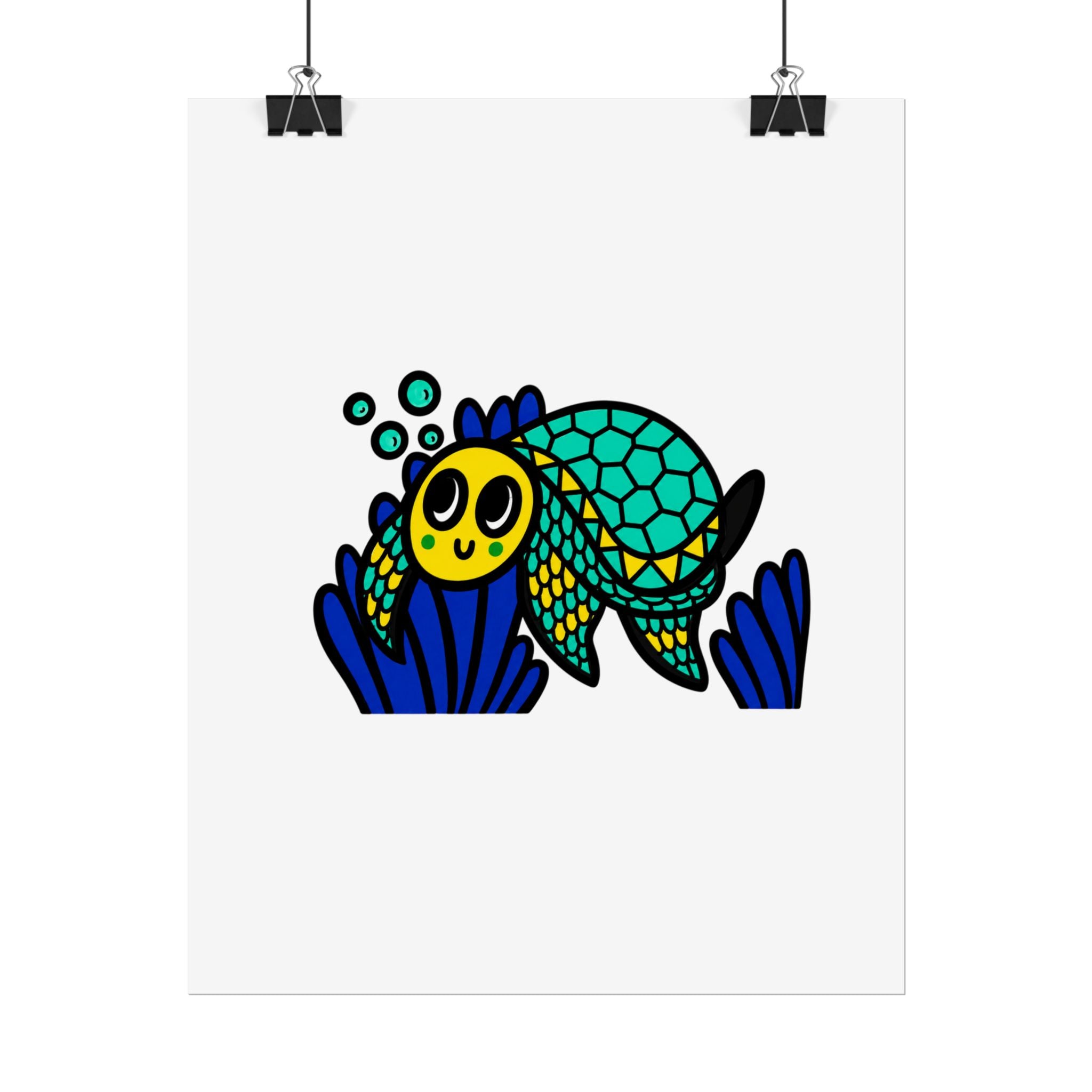 Hand-Drawn Cute Sea Turtle Poster | Colorful Ocean Illustration, Nursery Wall Art