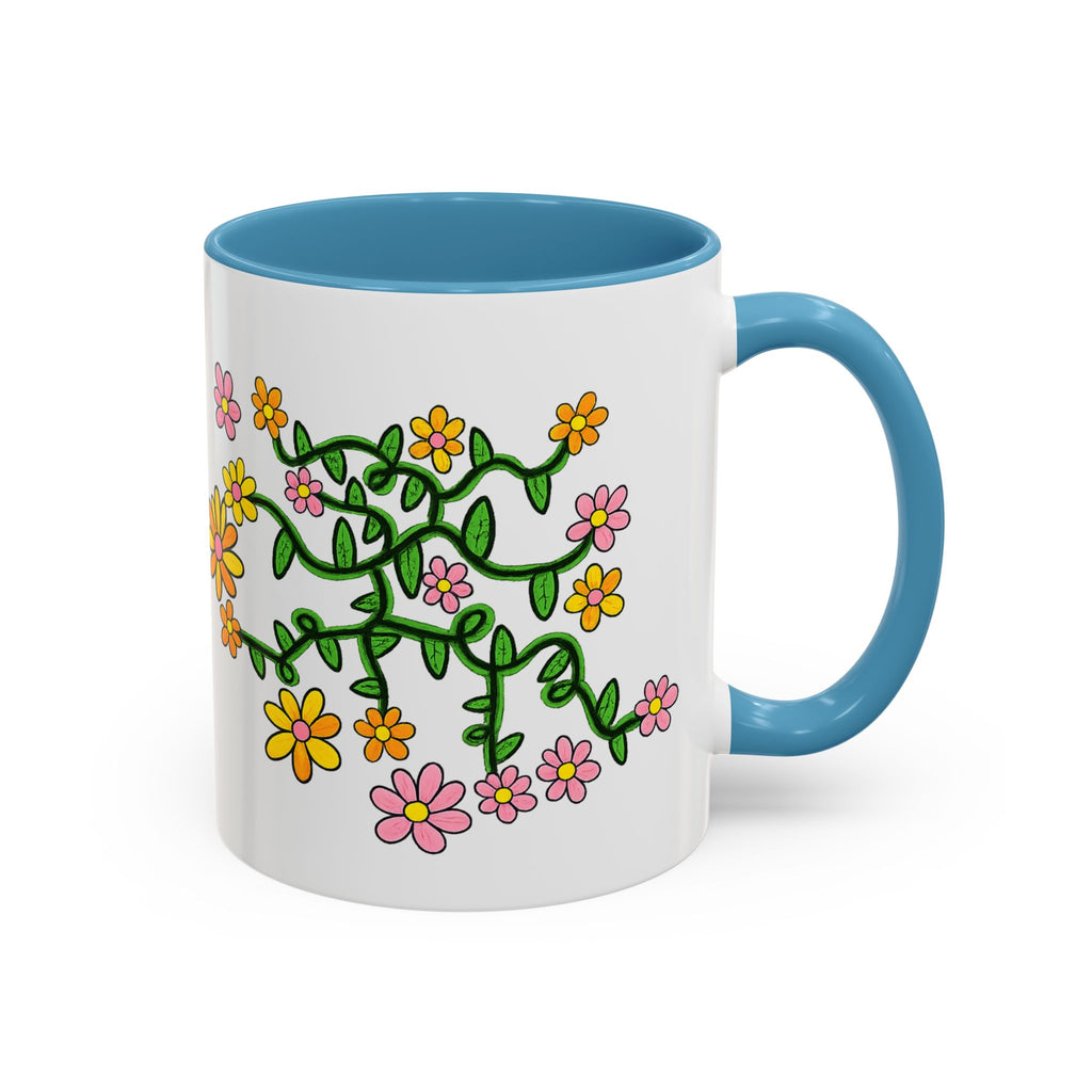 Hand-Drawn Yellow Pink Orange Flower Vine Mug | Accent Coffee Mug