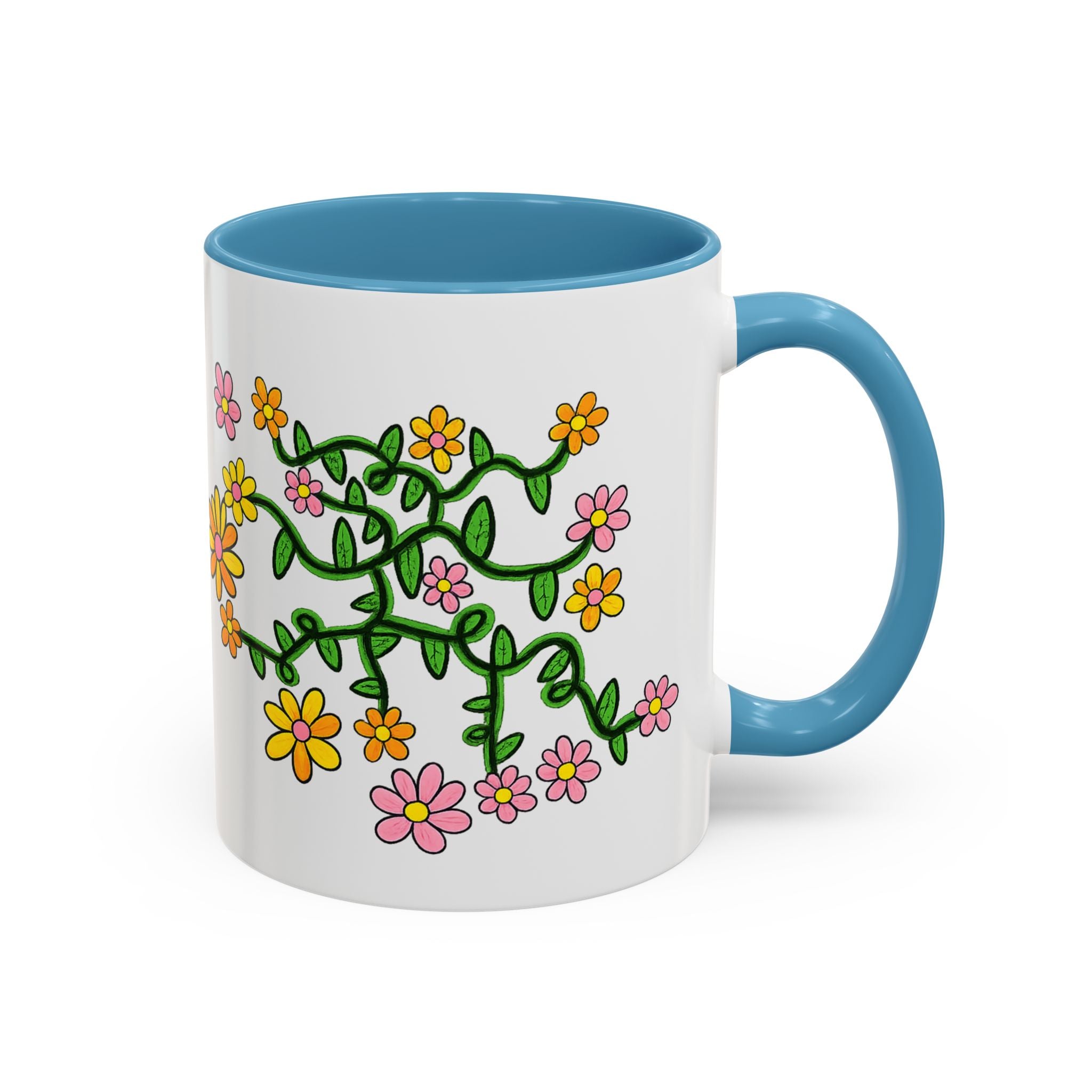 Hand-Drawn Yellow Pink Orange Flower Vine Mug | Accent Coffee Mug