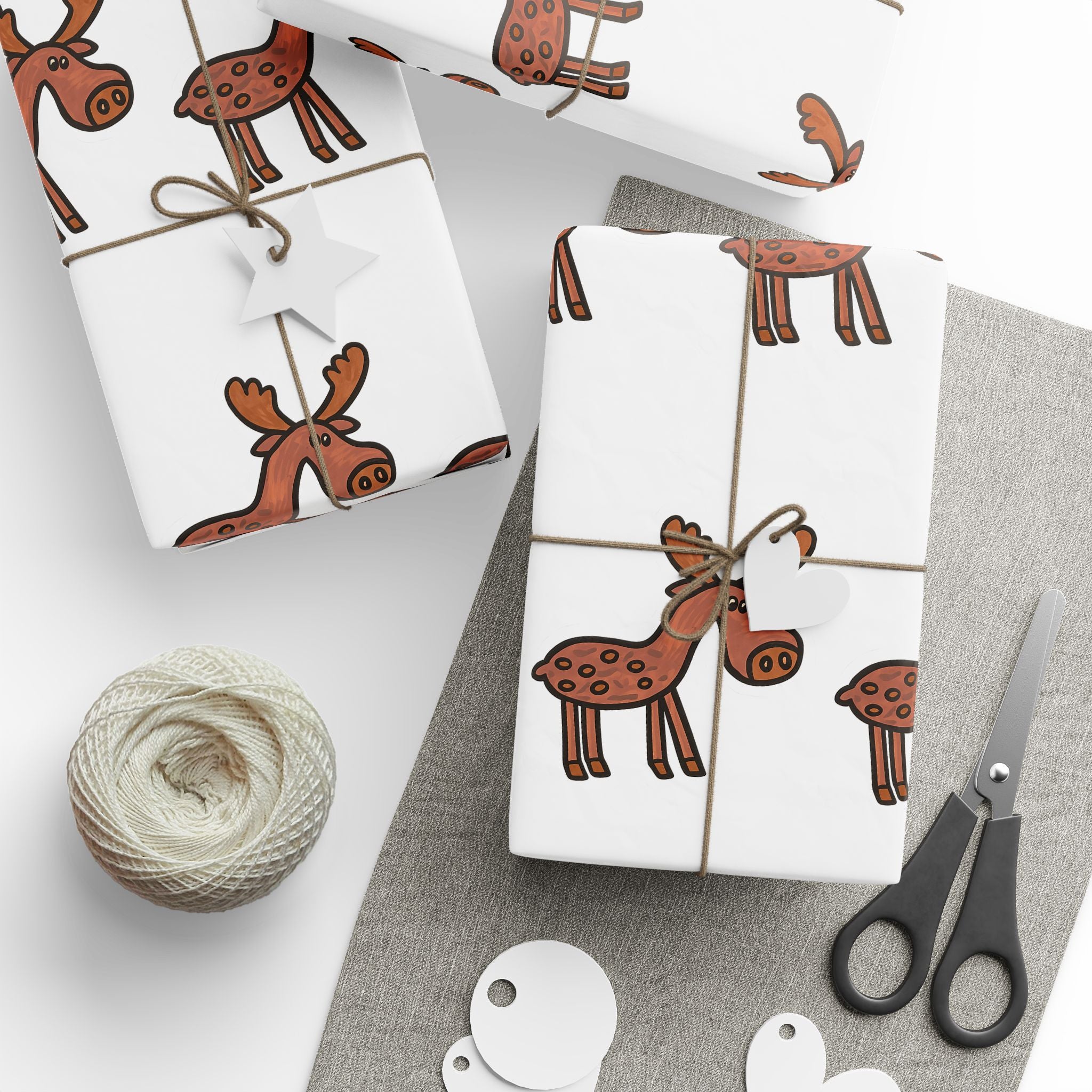Hand-Drawn Cute Moose Pattern Wrapping Paper | Repeating Cartoon Moose Holiday Wrap