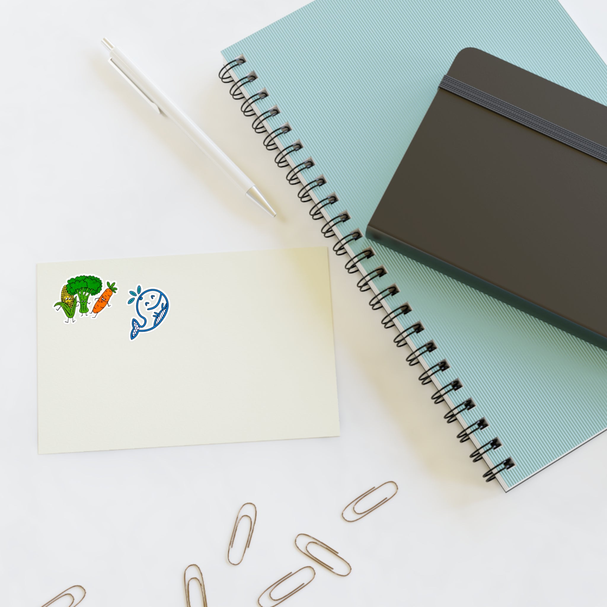 Hand-Drawn Cute Veggie and Whale Characters Sticker Sheet | Broccoli Carrot Corn & Splash Whale Sticker