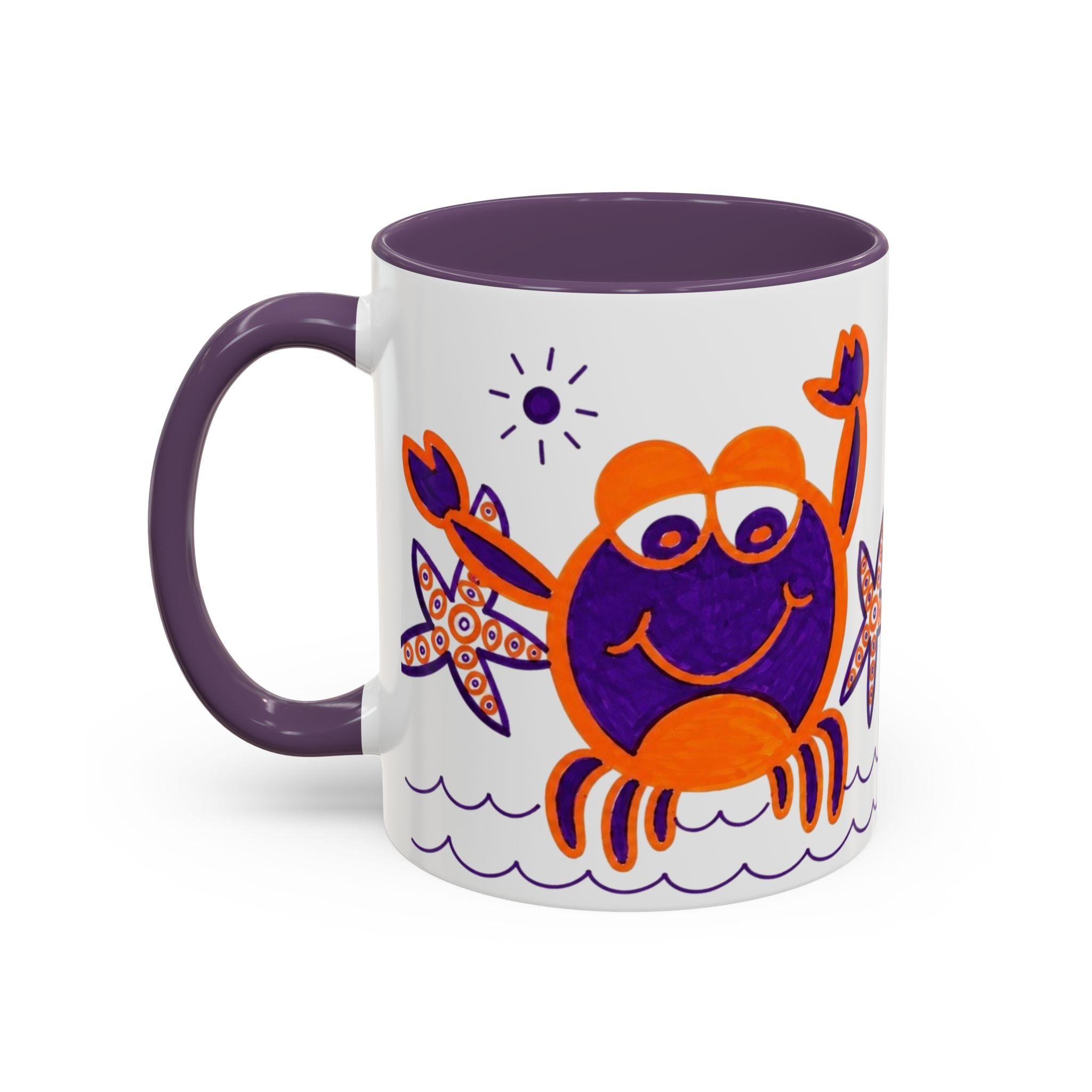 Hand-Drawn Playful Purple Orange Crab mug | Accent Coffee Mug