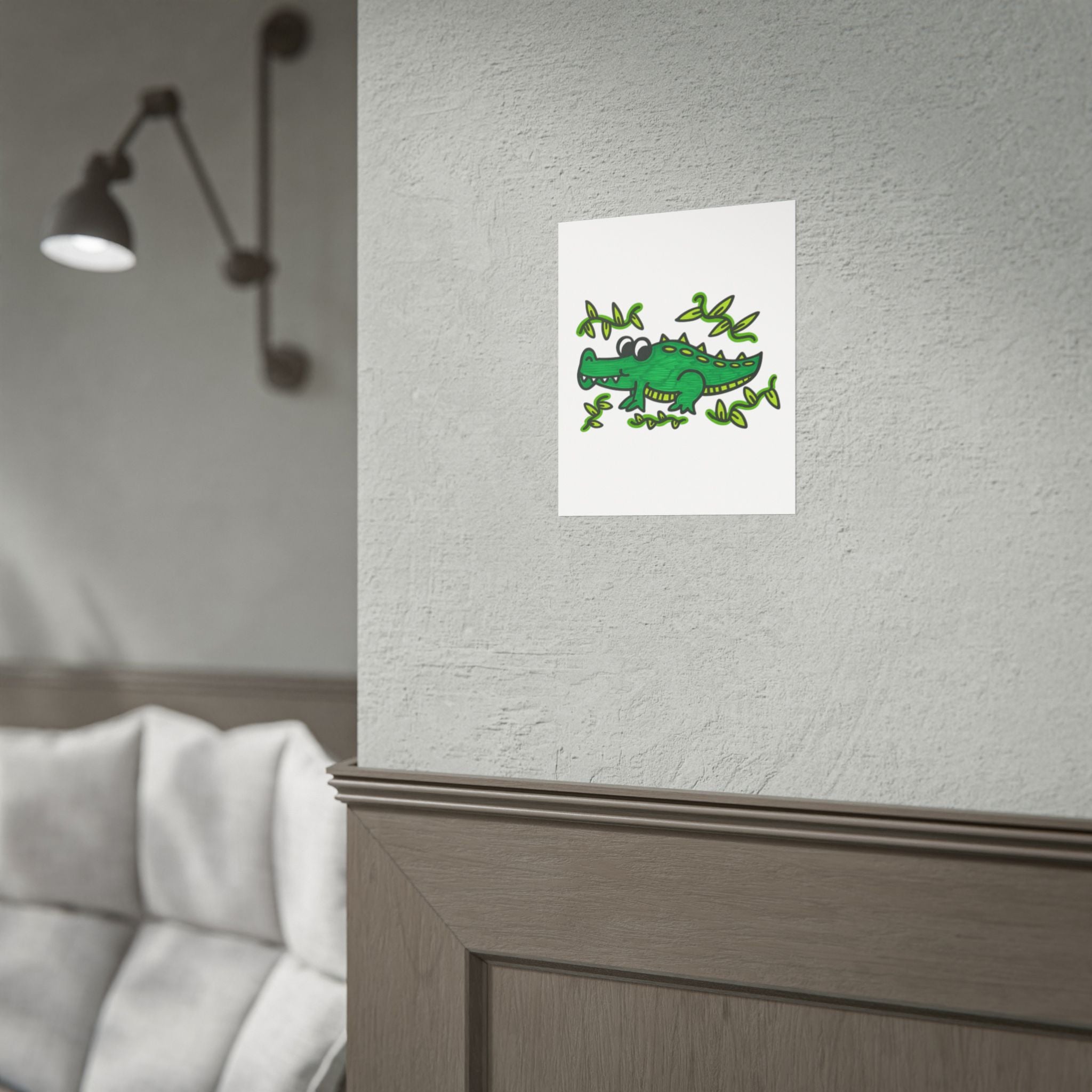 Hand-Drawn Cartoon Alligator Rolled Poster | Cute Green Crocodile Wall Art