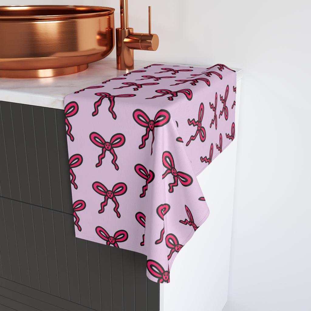 Hand-Drawn Pink Bow Pattern Hand Towel | Cute Ribbon Print