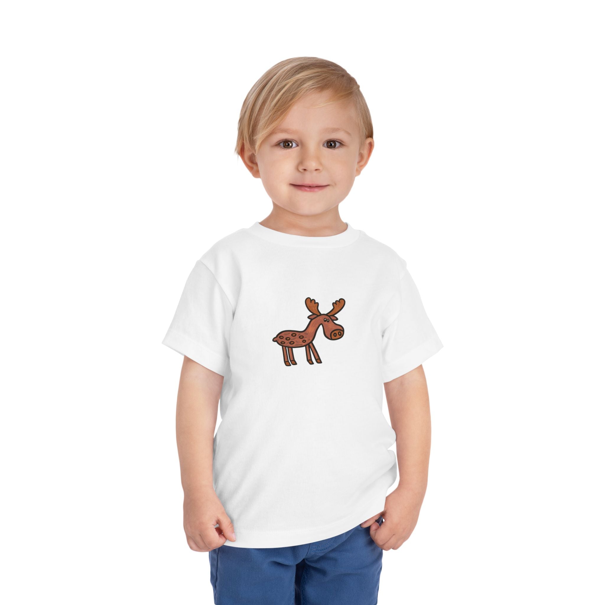 Hand-Drawn Cartoon Baby Moose Toddler Tee | Cute Woodland Animal Kids Shirt