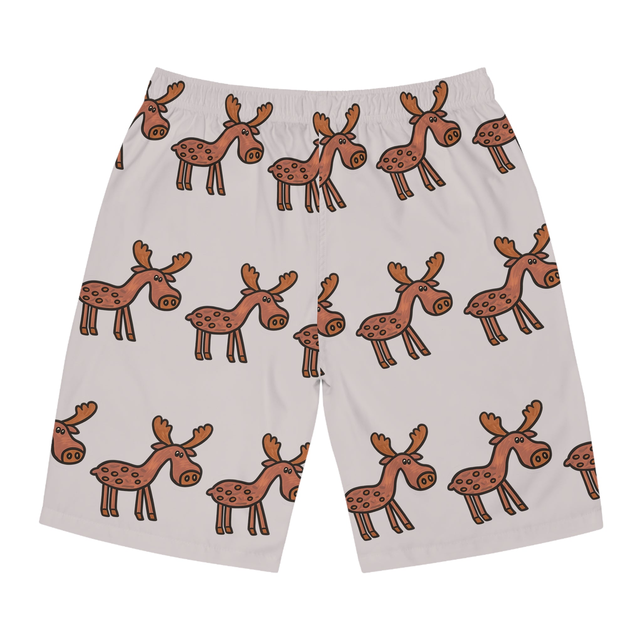 Hand-Drawn Cartoon Moose Pattern Board Shorts | Men's Swim Trunks, All-Over Print