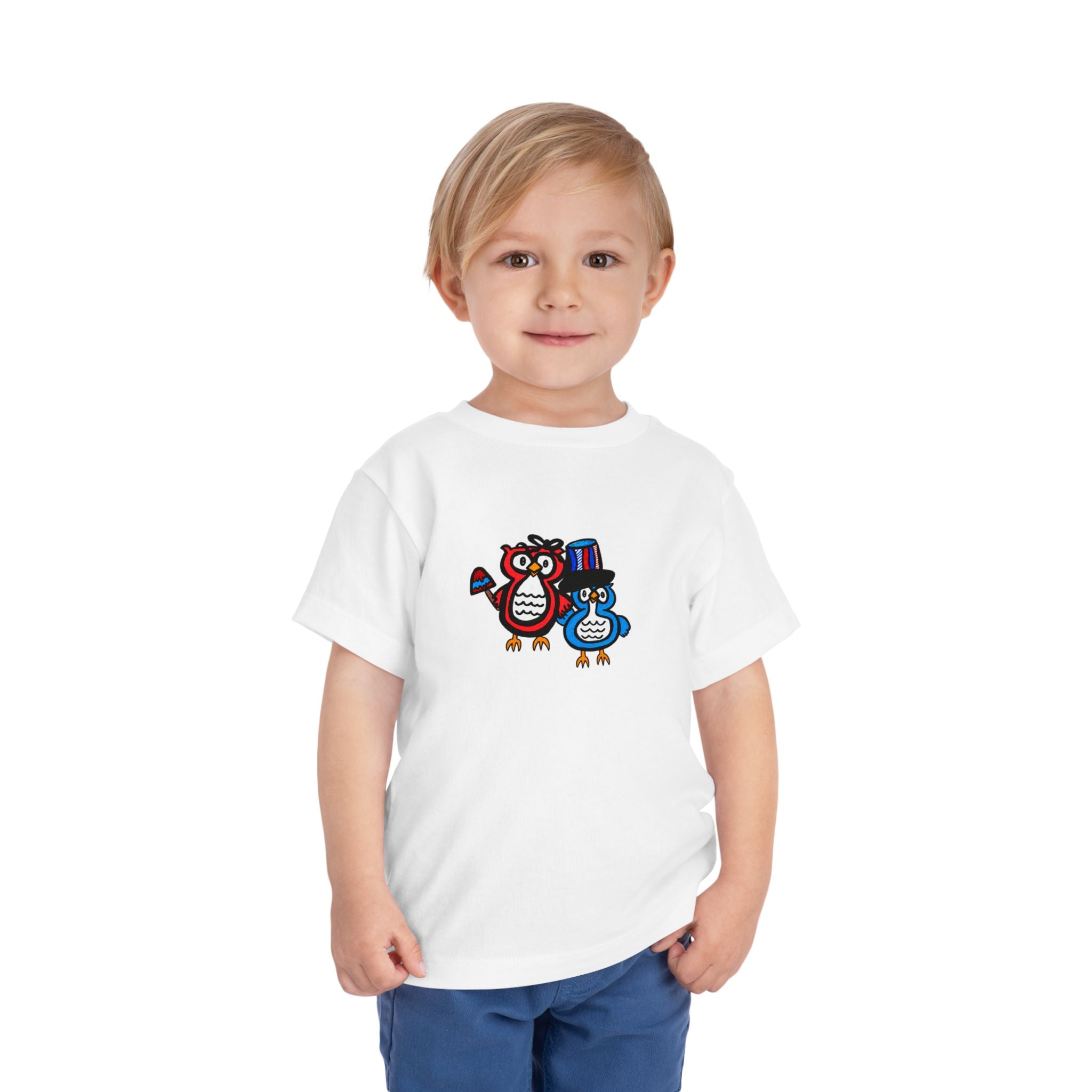 Hand-Drawn Patriotic Owls Toddler Tee | 4th of July Red White Blue