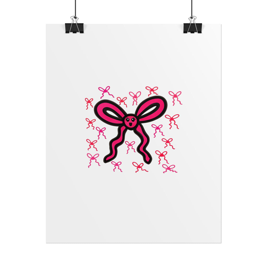 Hand-Drawn Pink Ribbon Bow Pattern Rolled Posters | Cute bow wall art, small repeating bows