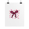 Hand-Drawn Pink Ribbon Bow Pattern Rolled Posters | Cute bow wall art, small repeating bows