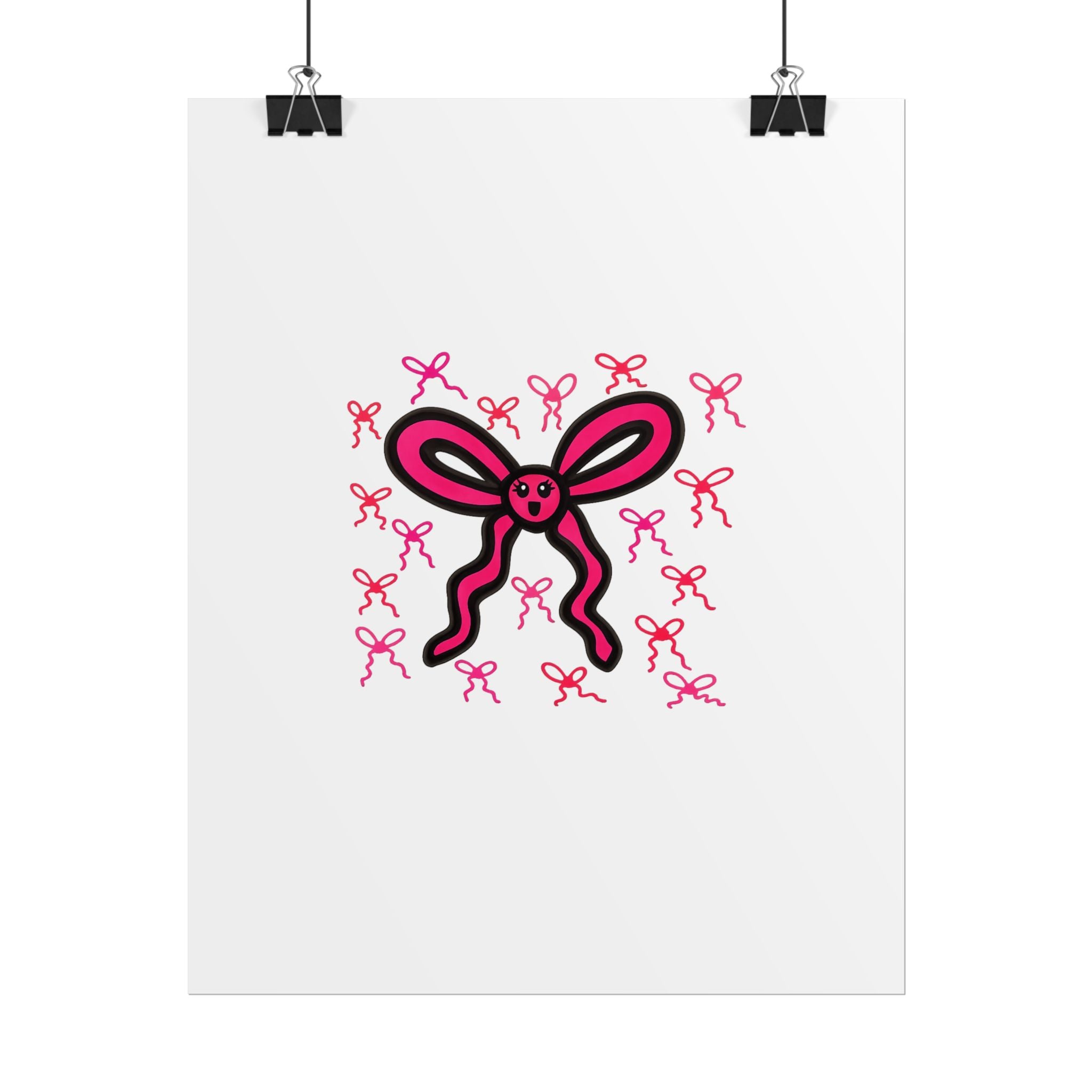Hand-Drawn Pink Ribbon Bow Pattern Rolled Posters | Cute bow wall art, small repeating bows