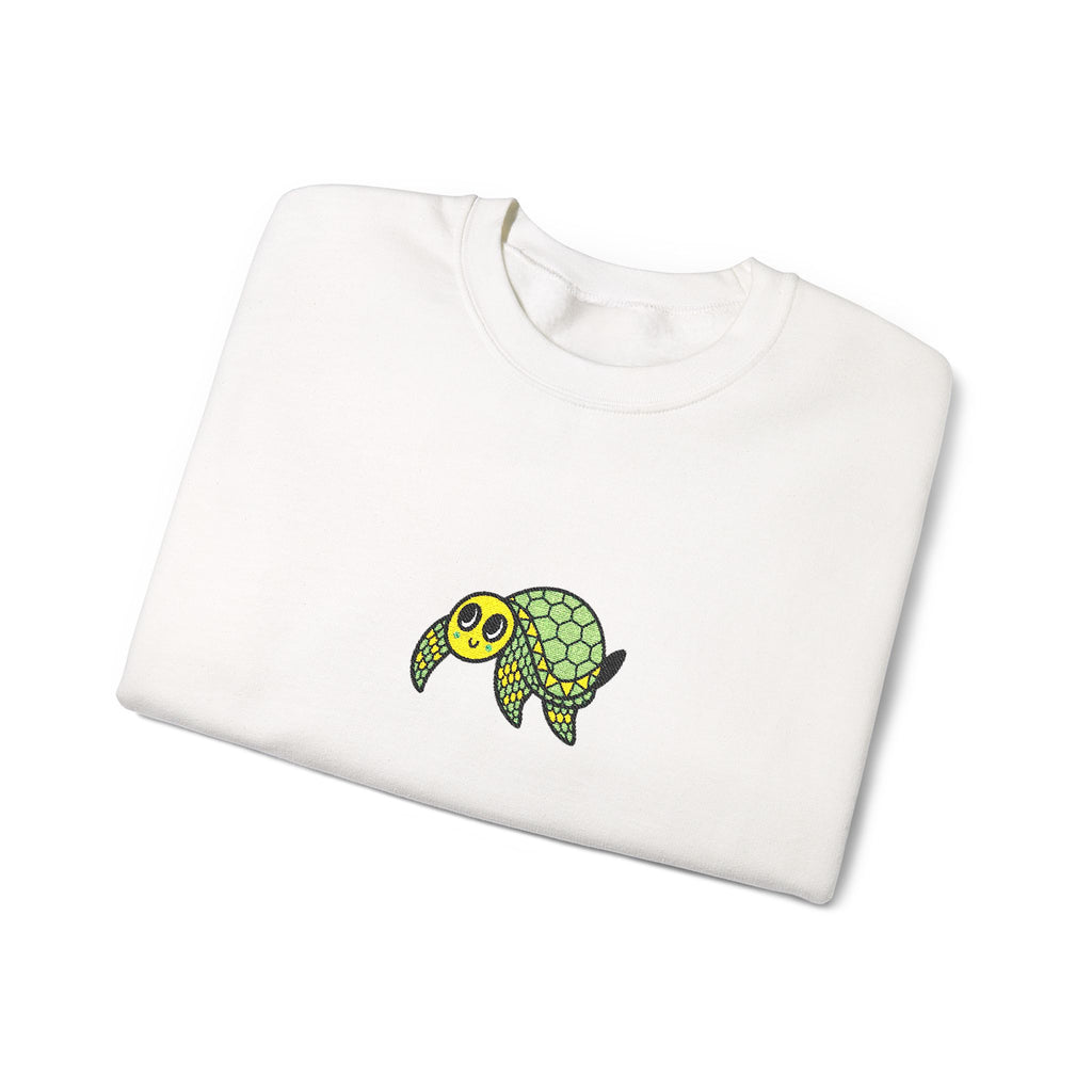 Hand-Drawn Green Turtle Illustration Sweatshirt | Small Center Chest Patch Design