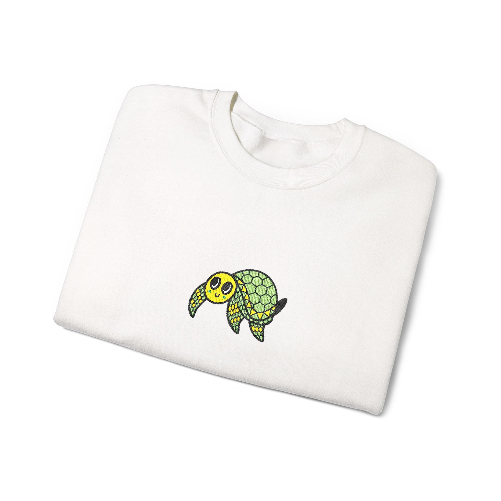 Hand-Drawn Green Turtle Illustration Sweatshirt | Small Center Chest Patch Design