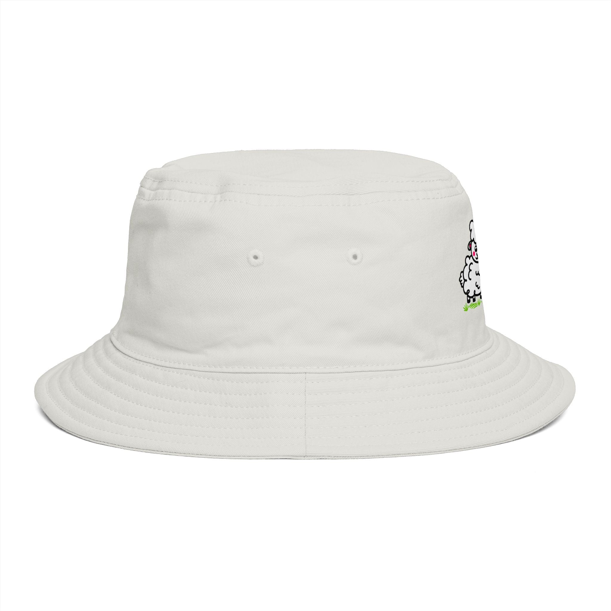 Hand-Drawn Cute Fluffy Sheep Family Bucket Hat | Cartoon Lambs, Pastel Meadow Design