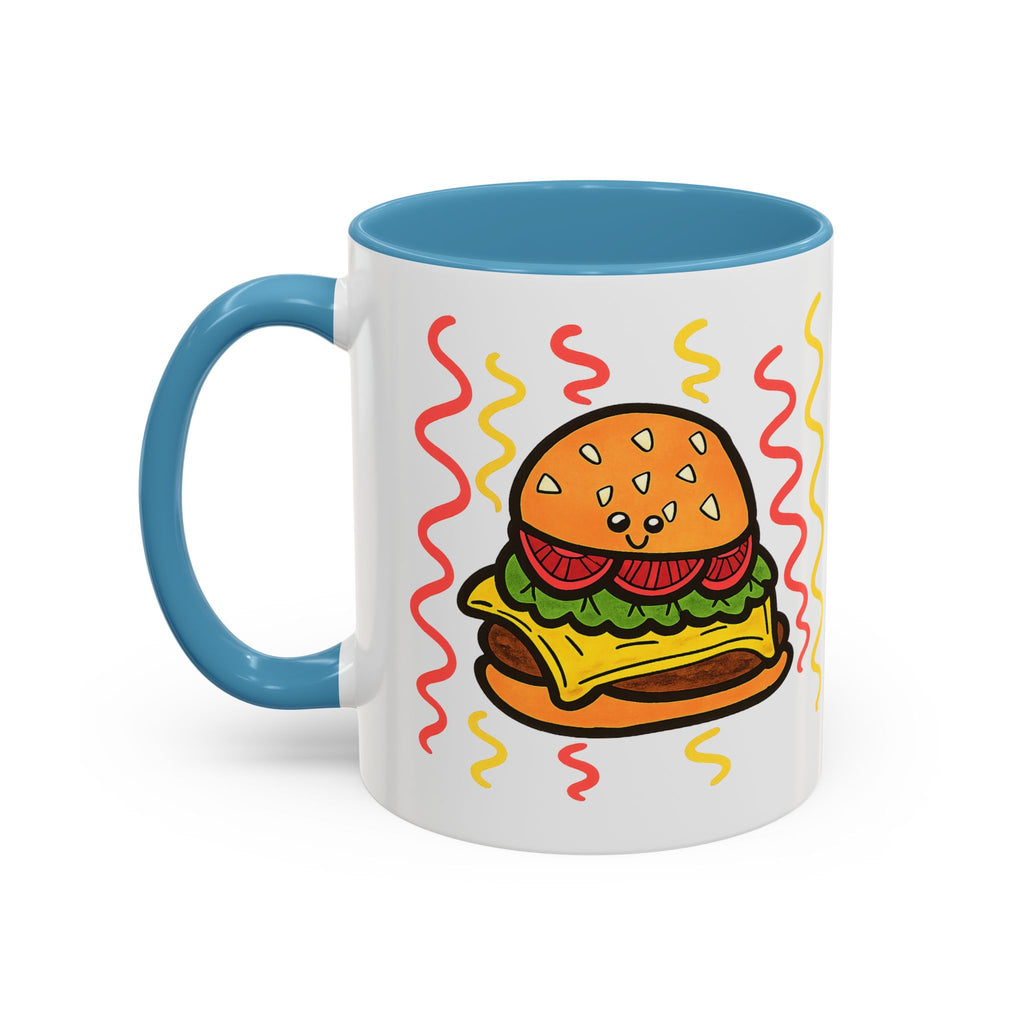 Hand-Drawn Cute Cheeseburger Cartoon Mug | Accent Coffee Mug 11oz 15oz