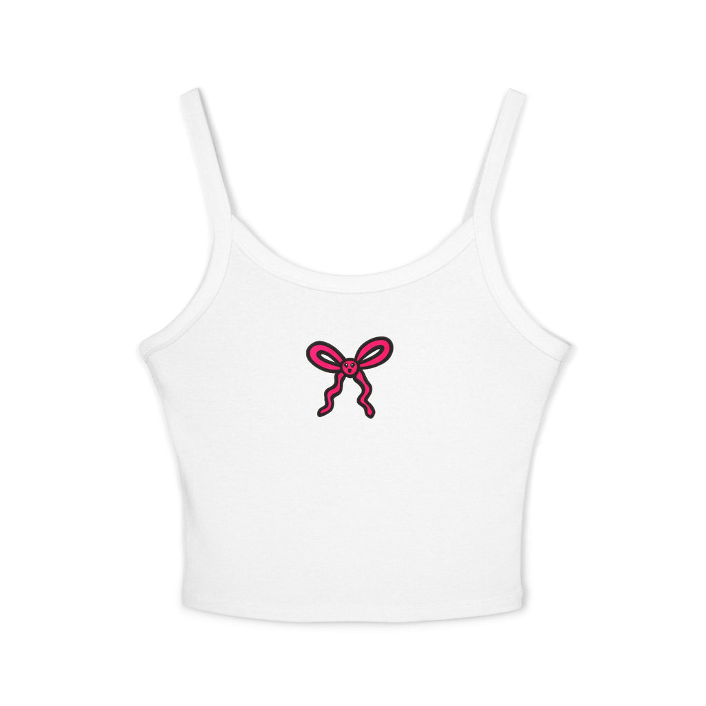 Hand-Drawn Pink Bow Graphic Spaghetti Strap Tank Top | Cute Minimal Ribbon Centerprint