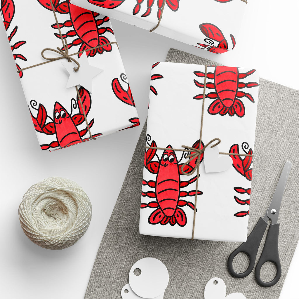 Hand-Drawn Red Lobster Repeat Pattern Wrapping Paper | Seafood Themed Gift Wrap