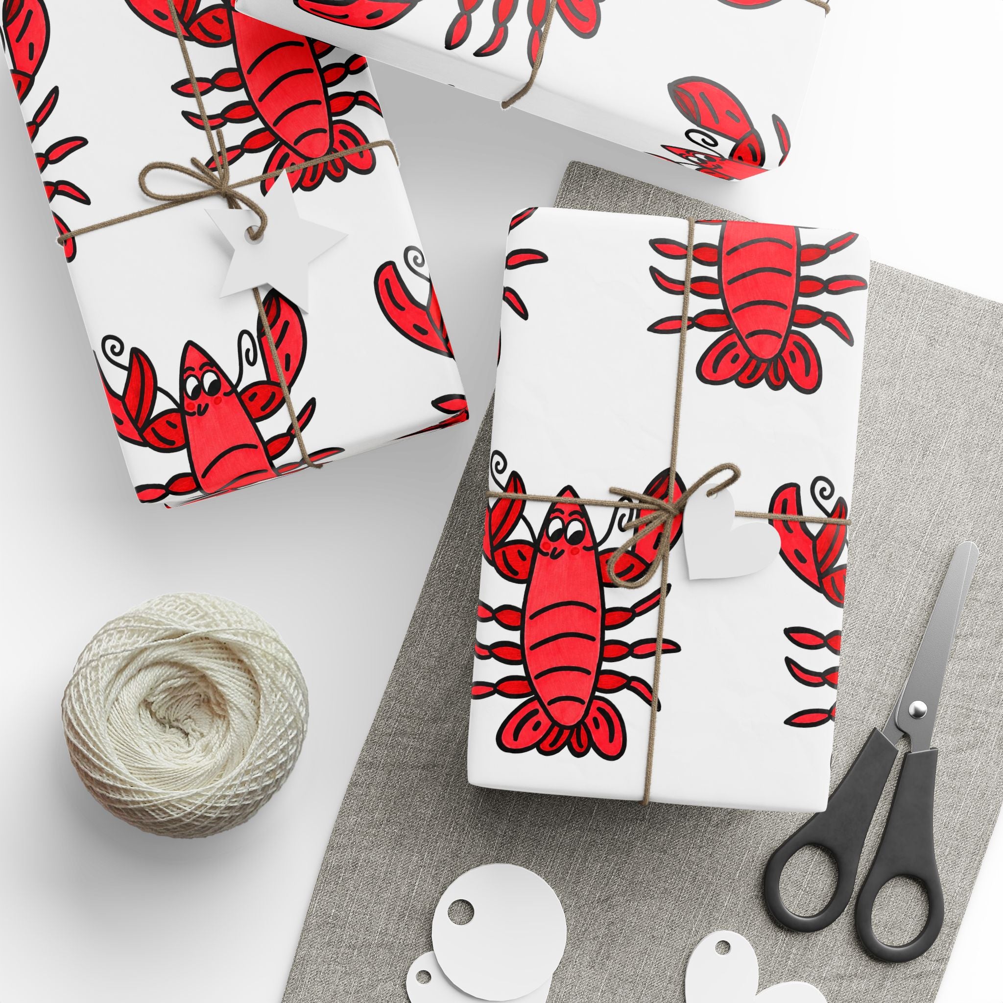 Hand-Drawn Red Lobster Repeat Pattern Wrapping Paper | Seafood Themed Gift Wrap