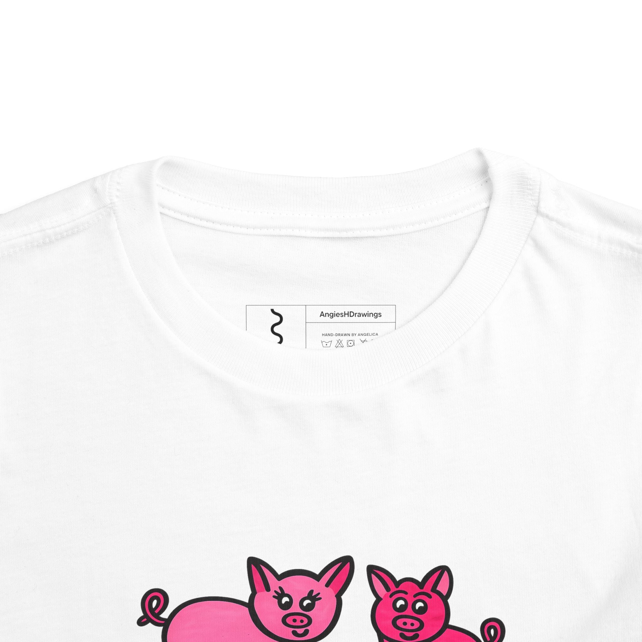 Hand-Drawn Pink Pig Family Tee | Cute Mama and Baby Pig Illustration, Kids Animal Shirt