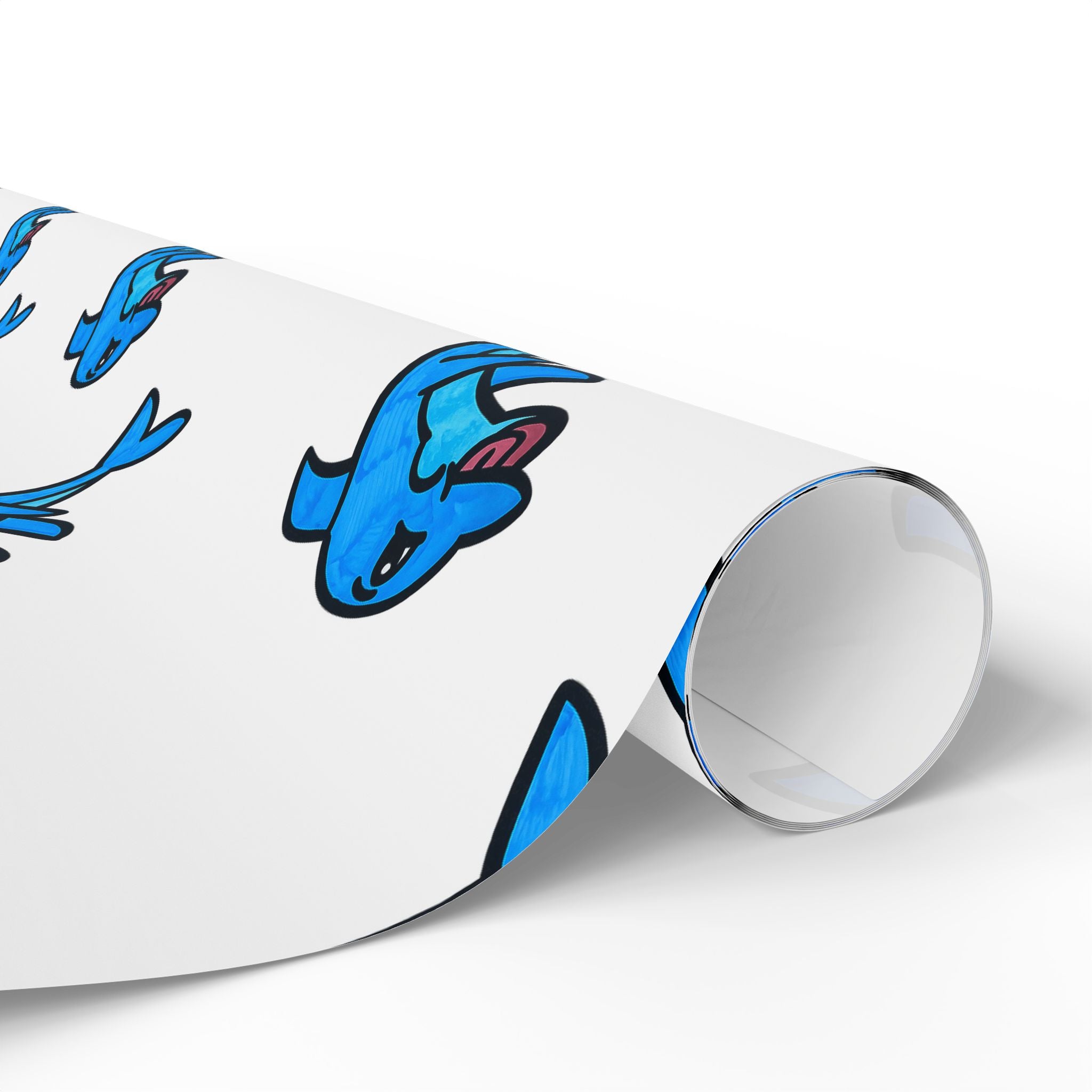 Hand-Drawn Blue Cartoon Dolphin Wrapping Paper | Ocean Sea Animal Pattern