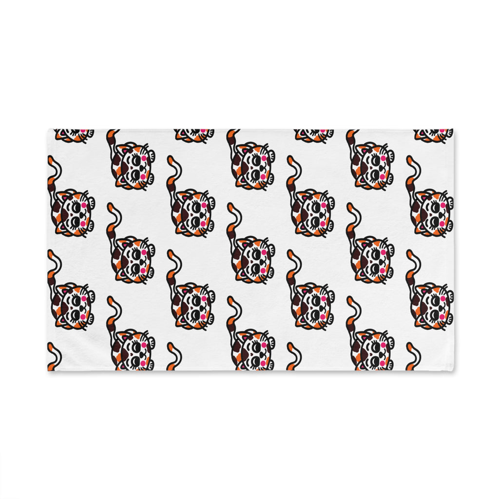 Hand-Drawn Cute Calico Cat Pattern Hand Towel | Cute Cat Face Repeat Design