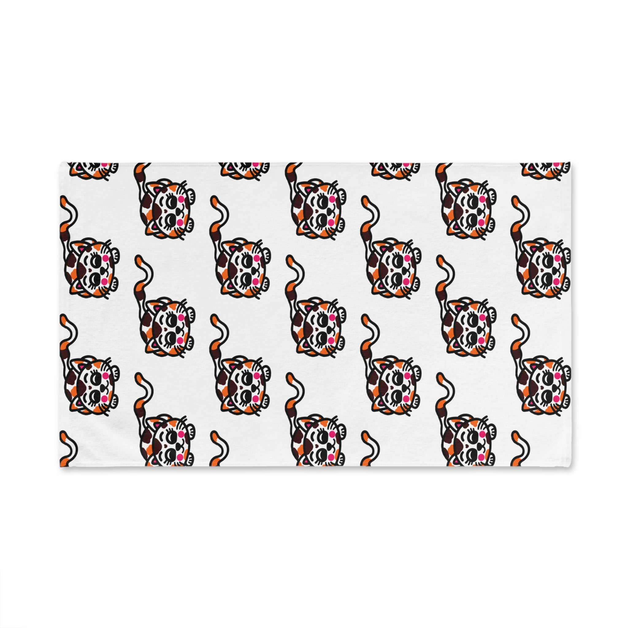 Hand-Drawn Cute Calico Cat Pattern Hand Towel | Cute Cat Face Repeat Design