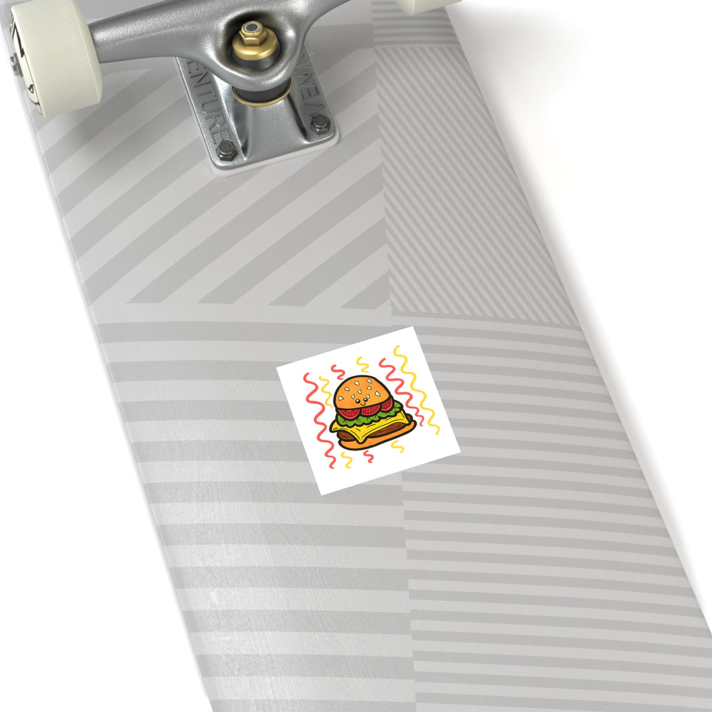 Hand-Drawn Cute Cheeseburger Character Sticker | Square Sticker
