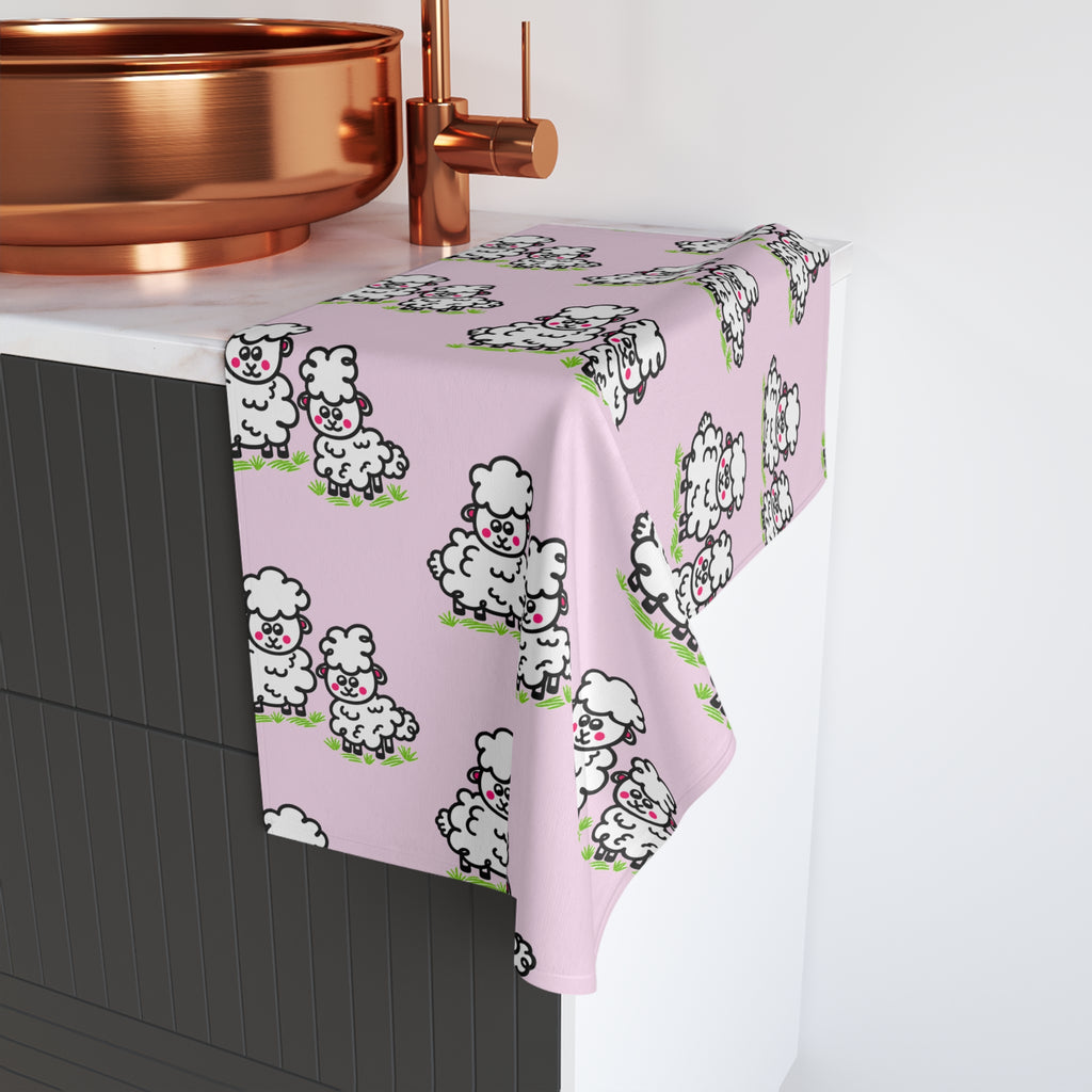 Hand-Drawn Cute Sheep Pattern Hand Towel | Pink Nursery Animal Print