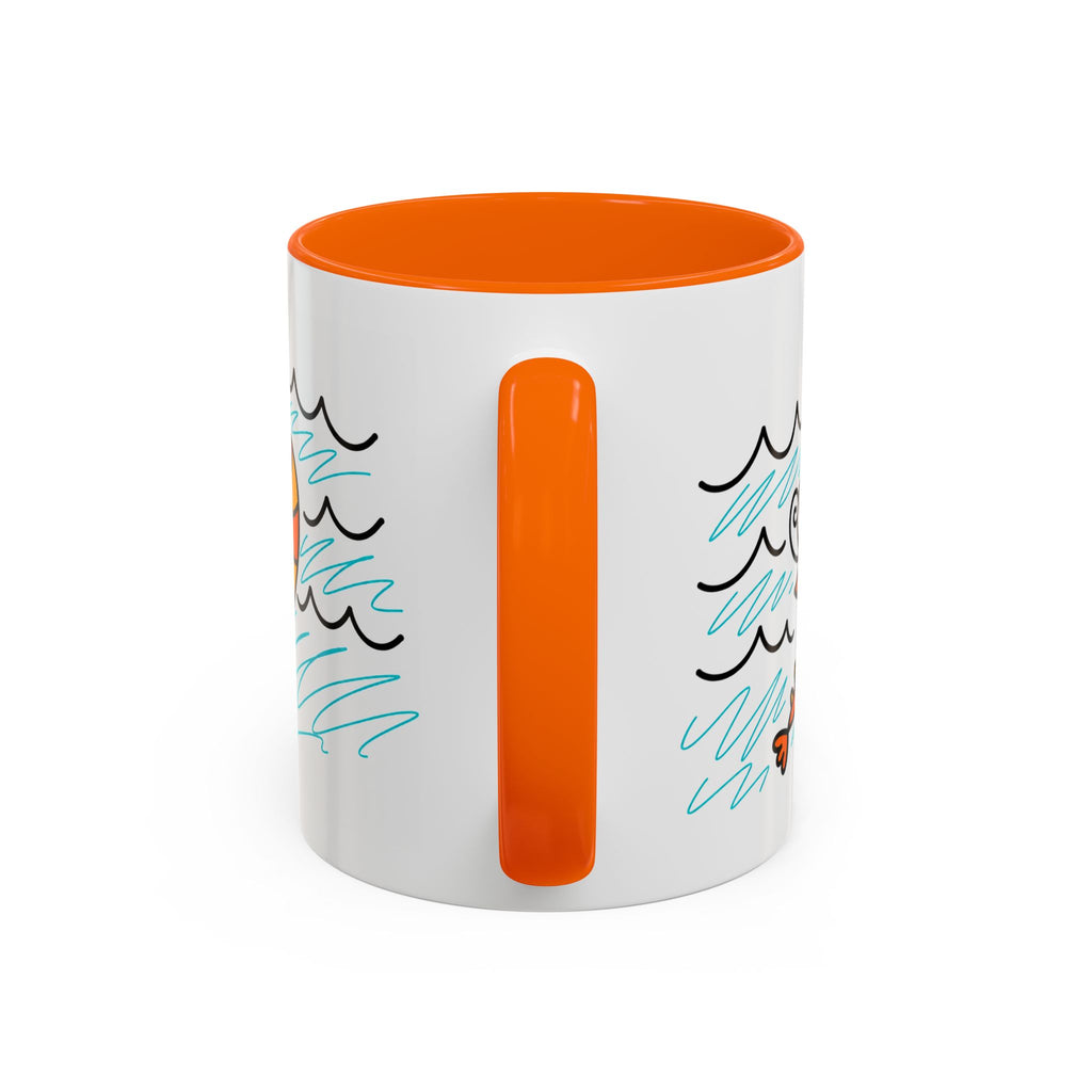 Hand-Drawn Two Shrimp Ocean Waves Mug | Coastal Seafood Ceramic Coffee Mug