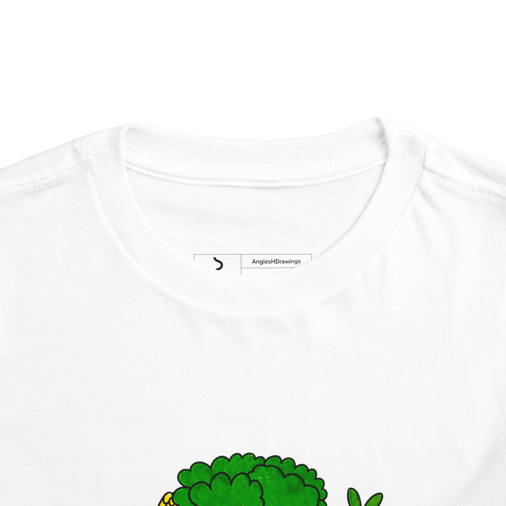 Hand-Drawn Happy Veggies trio Toddler Tee | Corn Broccoli Carrot kids shirt