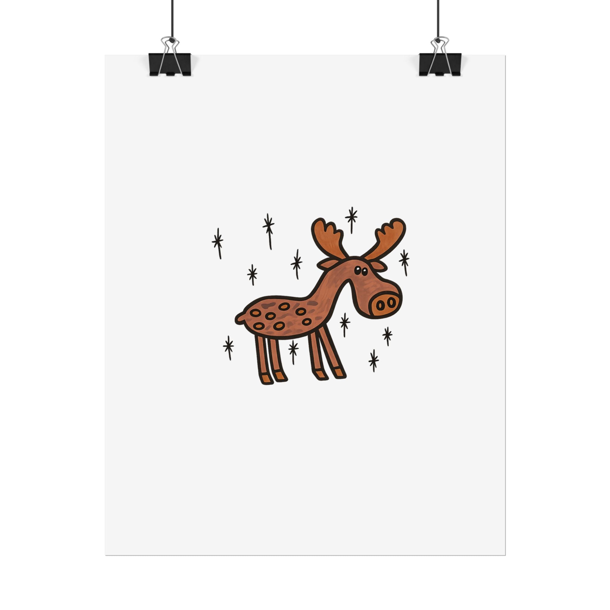 Hand-Drawn Cute Cartoon Moose Rolled Poster | Woodland Nursery Art
